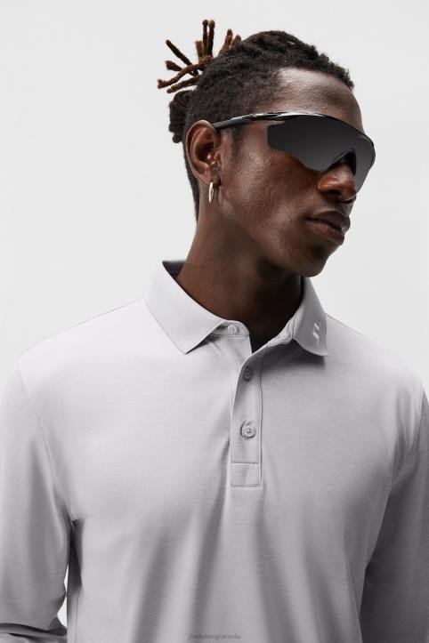 Tour Tech Long Sleeve Polo Light Grey Melange Men J.Lindeberg Clothing 66XF106 - Image 4