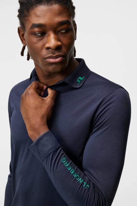 Tour Tech Long Sleeve Polo Navy Melange Men J.Lindeberg Clothing 66XF272 - Image 4