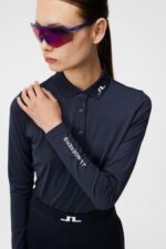 Tour Tech Long Sleeve Polo Navy Women J.Lindeberg Clothing 66XF1335 - Image 4
