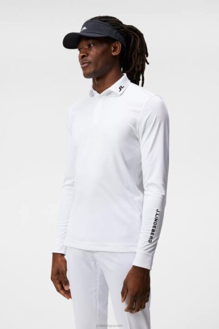 Tour Tech Long Sleeve Polo White Men J.Lindeberg Clothing 66XF270