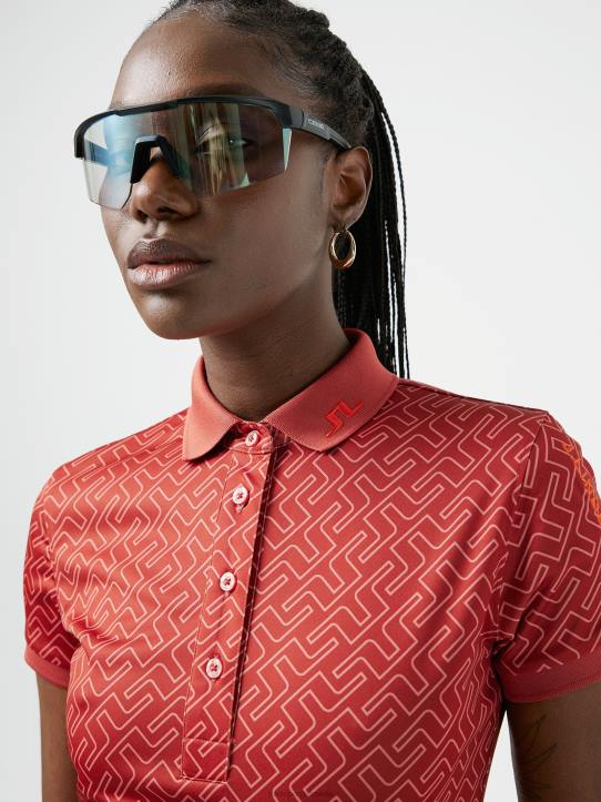 Tour Tech Print Golf Polo Faded Rose Bridge Monogram Women J.Lindeberg Clothing 66XF2619 - Image 3