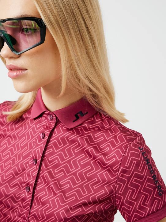 Tour Tech Print Golf Polo Hot Pink Bridge Monogram Women J.Lindeberg Clothing 66XF2617 - Image 3