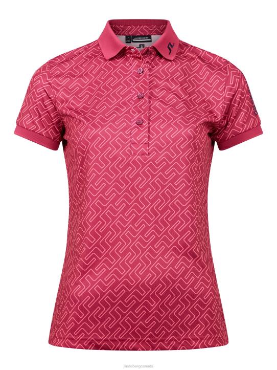 Tour Tech Print Golf Polo Hot Pink Bridge Monogram Women J.Lindeberg Clothing 66XF2617 - Image 4