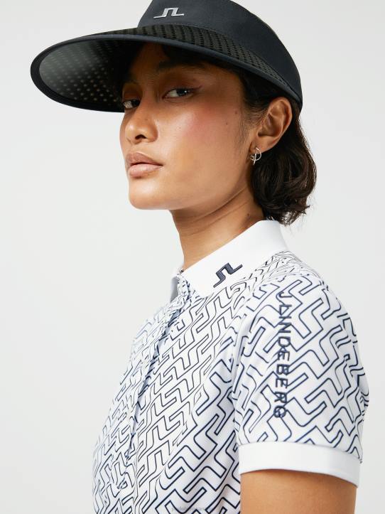 Tour Tech Print Golf Polo Navy Bridge Monogram Women J.Lindeberg Clothing 66XF2618 - Image 3