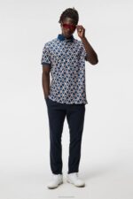 Tour Tech Print Polo Estate Blue Diamond Men J.Lindeberg Clothing 66XF20 - Image 2