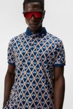 Tour Tech Print Polo Estate Blue Diamond Men J.Lindeberg Clothing 66XF20 - Image 3