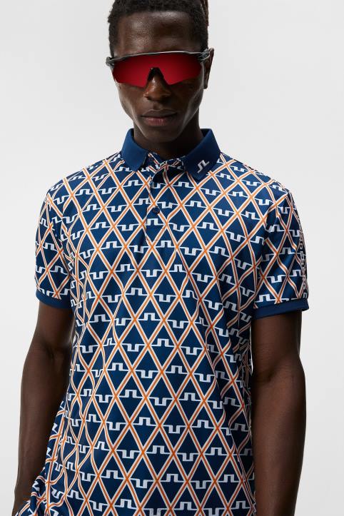 Tour Tech Print Polo Estate Blue Diamond Men J.Lindeberg Clothing 66XF20 - Image 3
