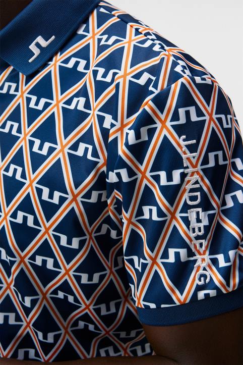 Tour Tech Print Polo Estate Blue Diamond Men J.Lindeberg Clothing 66XF20 - Image 4