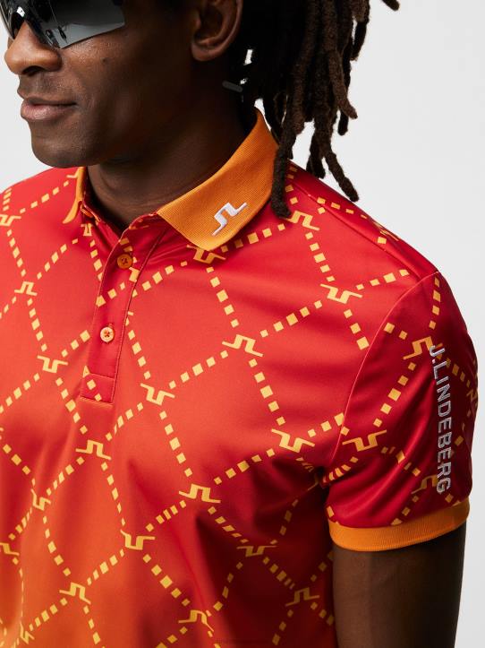 Tour Tech Print Polo Sunset Fade Logo Men J.Lindeberg Clothing 66XF243 - Image 3