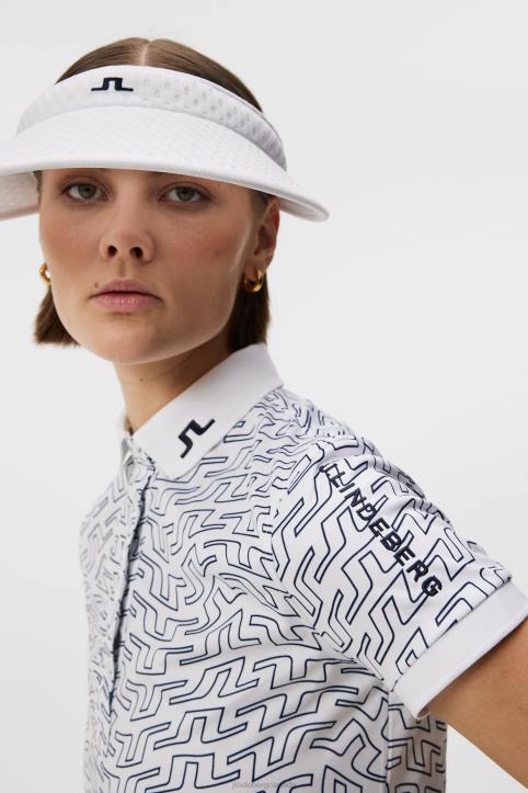 Tour Tech Print Polo White Bridge Swirl Women J.Lindeberg Clothing 66XF1460 - Image 4