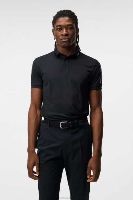 Tour Tech Regular Fit Golf Polo Black Men J.Lindeberg Clothing 66XF346