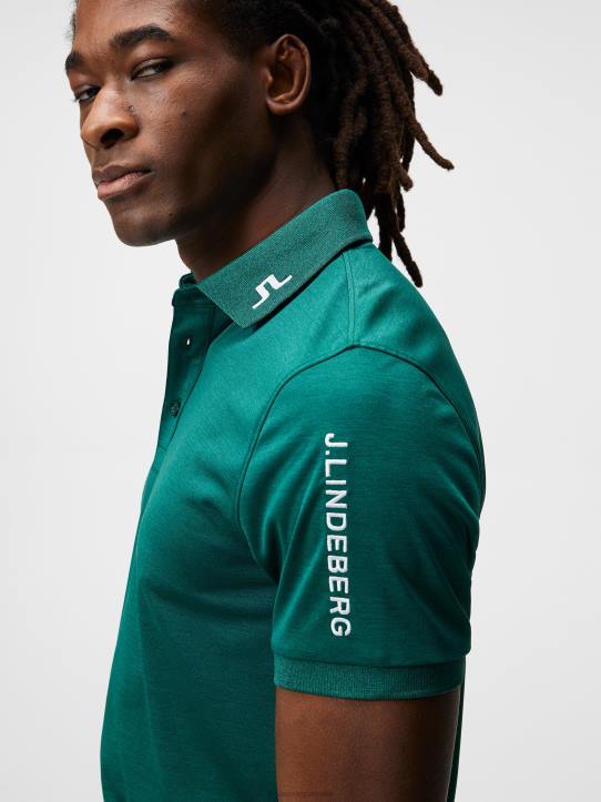 Tour Tech Slim Polo Rain Forest Melange Men J.Lindeberg Clothing 66XF234 - Image 3