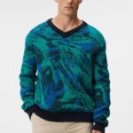 Trestle Jacquard V-Neck Sweater Navy Valley Men J.Lindeberg Clothing 66XF995