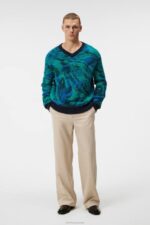 Trestle Jacquard V-Neck Sweater Navy Valley Men J.Lindeberg Clothing 66XF995 - Image 3