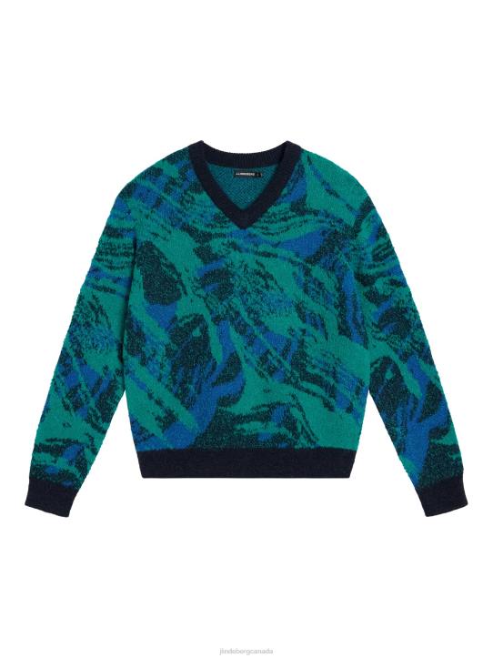 Trestle Jacquard V-Neck Sweater Navy Valley Men J.Lindeberg Clothing 66XF995 - Image 5