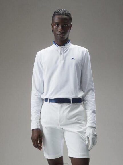 Tyson Long-Sleeve Polo White Men J.Lindeberg Clothing 66XF335