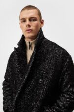 Willy Herringbone Coat Black Melange Men J.Lindeberg Clothing 66XF911 - Image 3