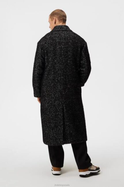 Willy Herringbone Coat Black Melange Men J.Lindeberg Clothing 66XF911